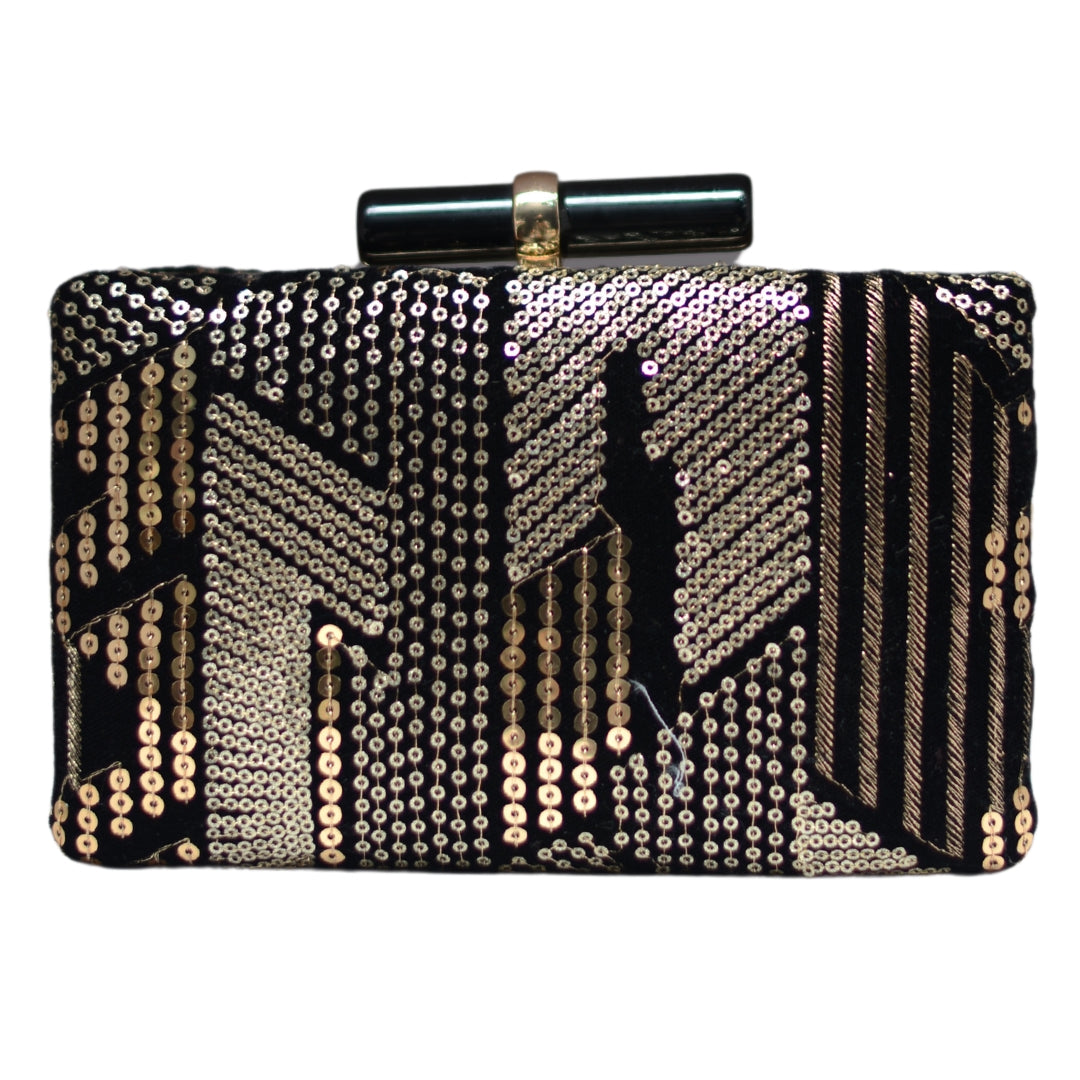 Black Multipattern Sequins Embroidery Clutch
