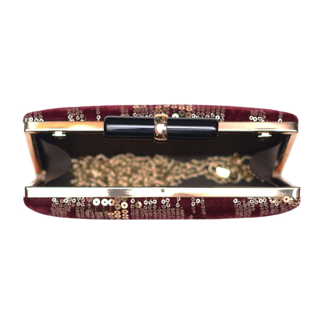 Maroon Sequins Fabric Embroidery Clutch