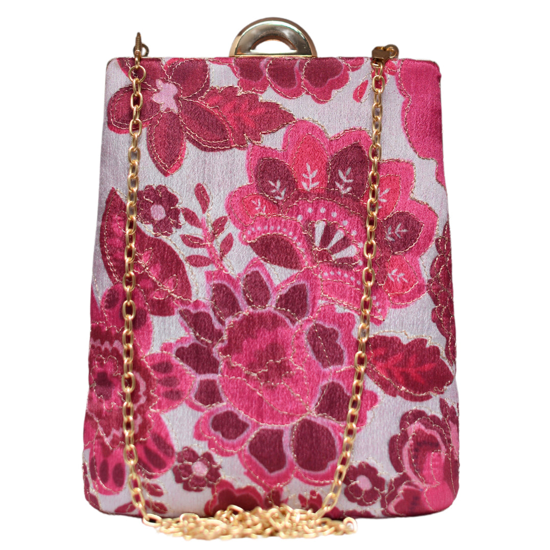 White And Pink Floral Vertical Clutch