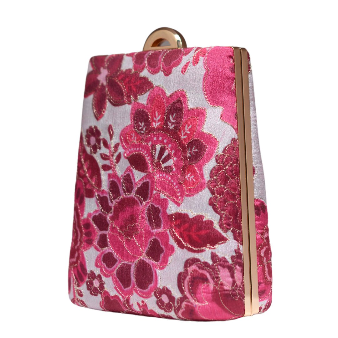 White And Pink Floral Vertical Clutch