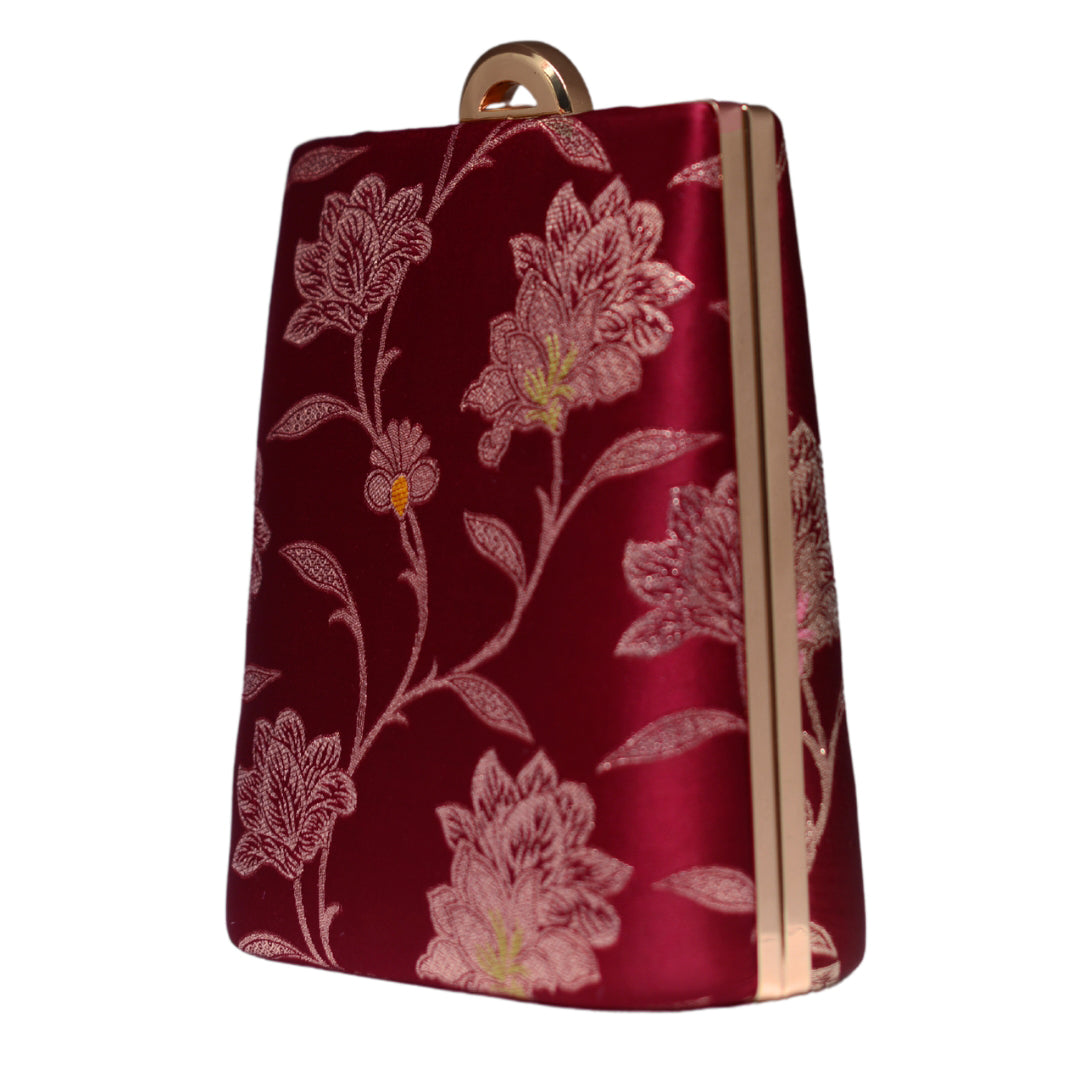 Maroon Floral Brocade Vertical Clutch