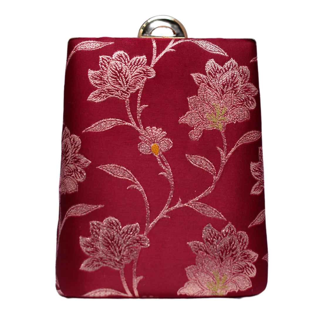 Maroon Floral Brocade Vertical Clutch
