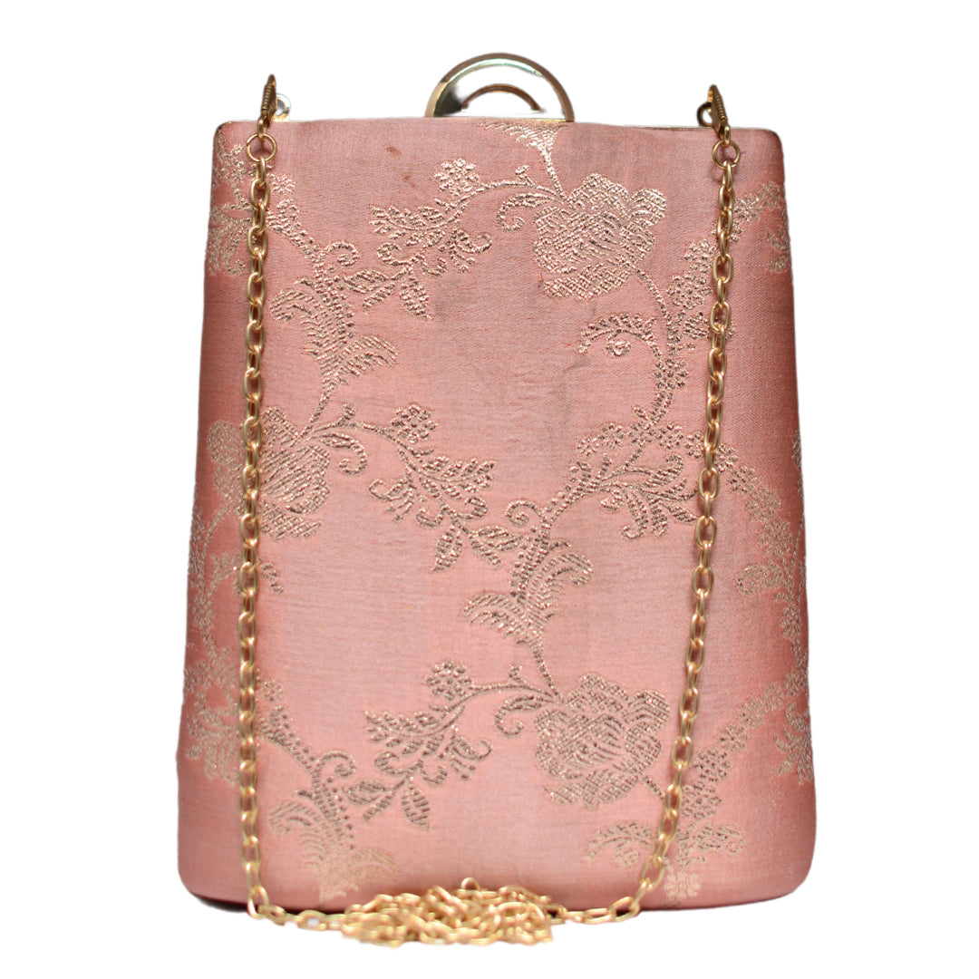 Peach Floral Brocade Vertical Clutch