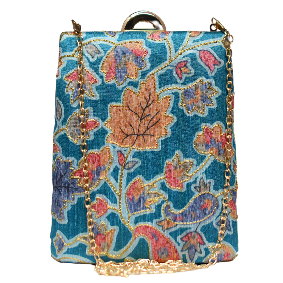 Blue Floral Printed Vertical Clutch