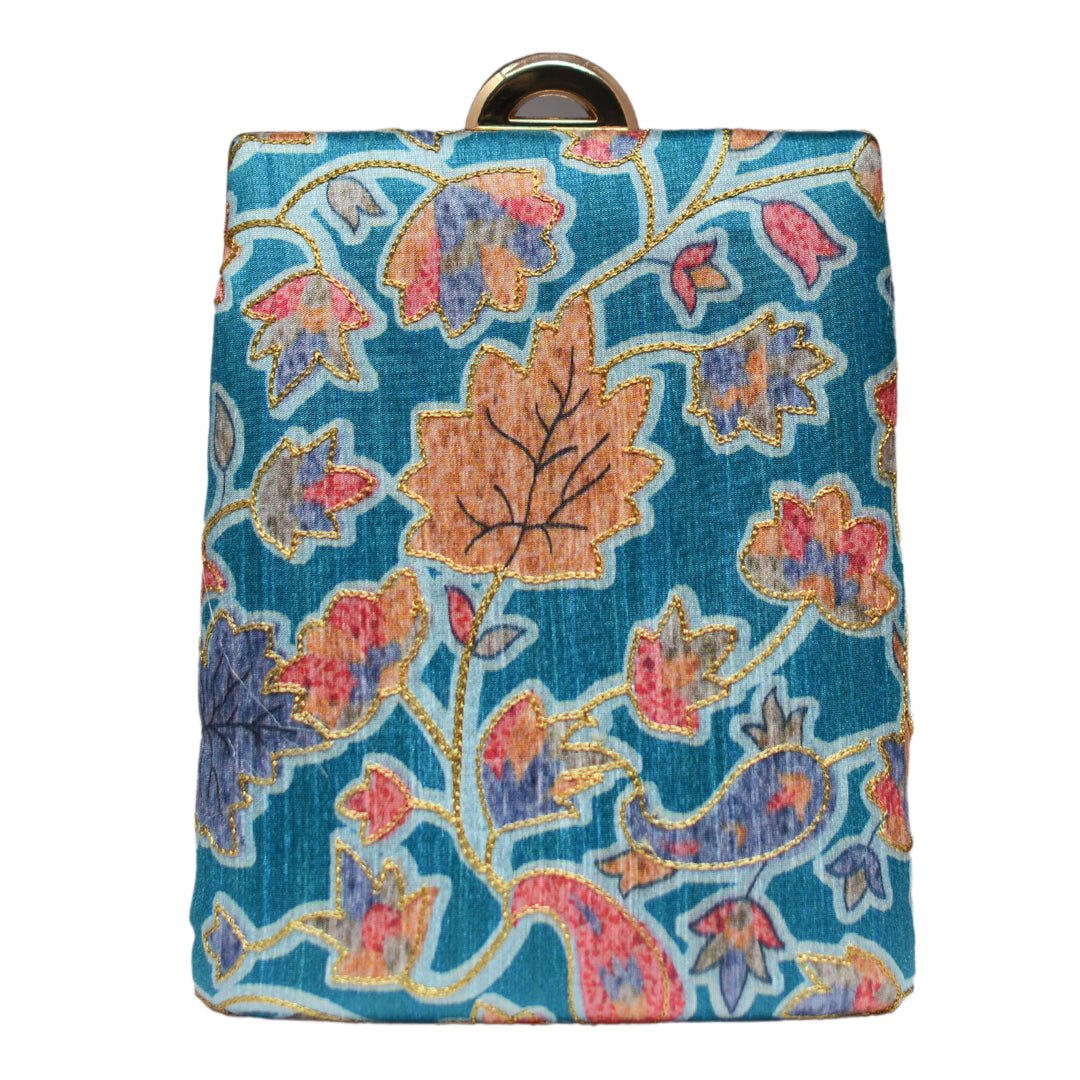 Blue Floral Printed Vertical Clutch