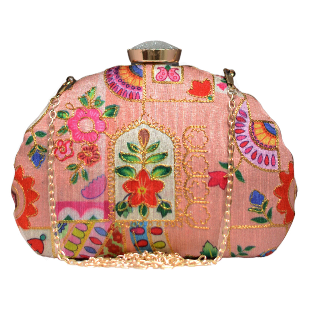 Peach Floral Moon Shape Clutch