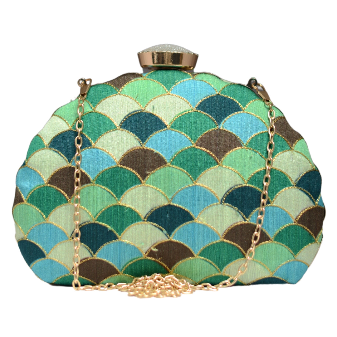 Green Pattern Moon Shape Clutch