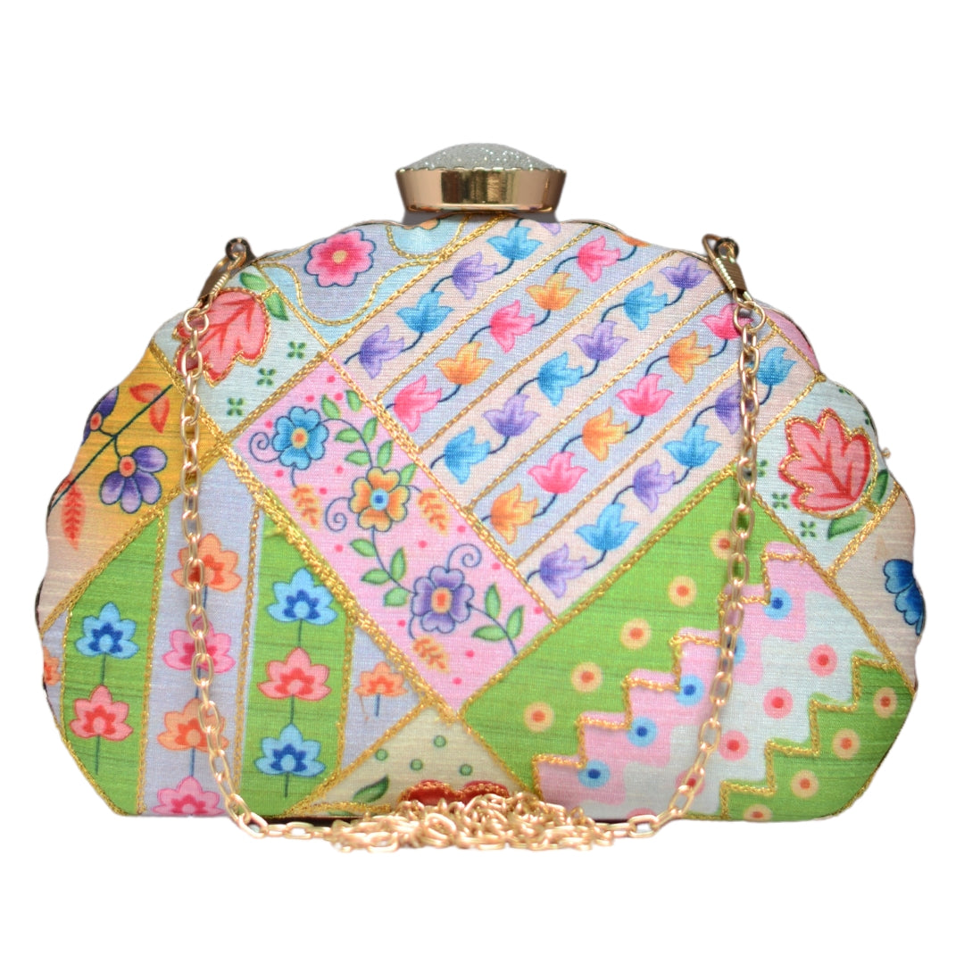 Multicolour Pattern Moon Shape Clutch