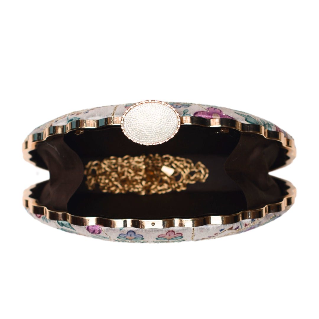 White Multipattern Moon shape Clutch