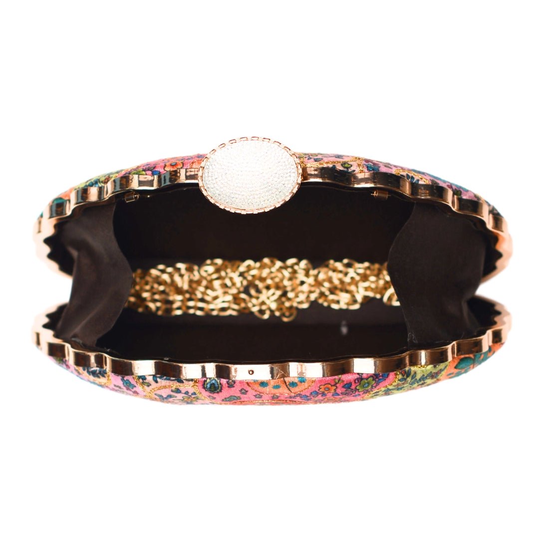 Multicolour Embroidery Moon Shape Clutch