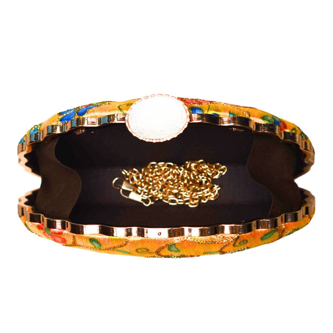Yellow Floral Moon Shape Clutch