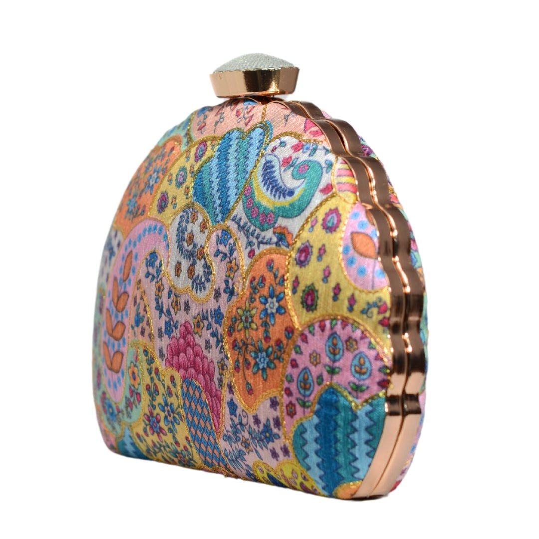Multicolour Embroidery Moon Shape Clutch
