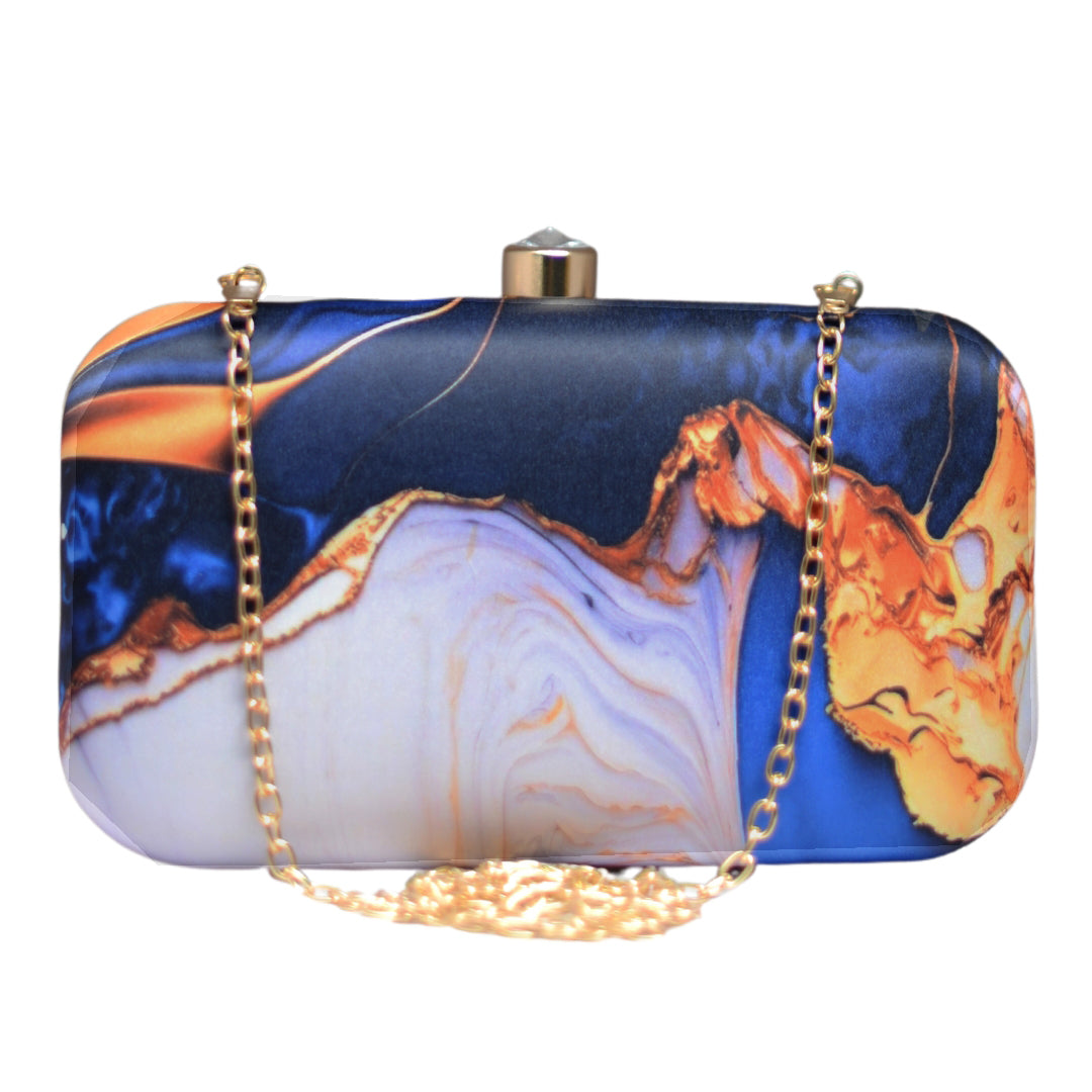 Royal Blue Flow Art Printed Clutch