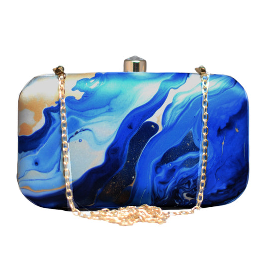 Blue And White Flow Art Printed Clutch