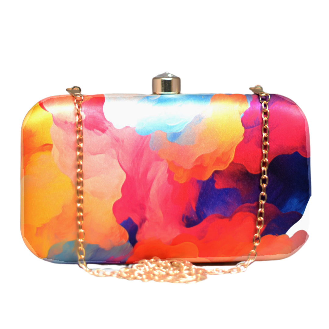 Multicolour Flow Art Printed Clutch