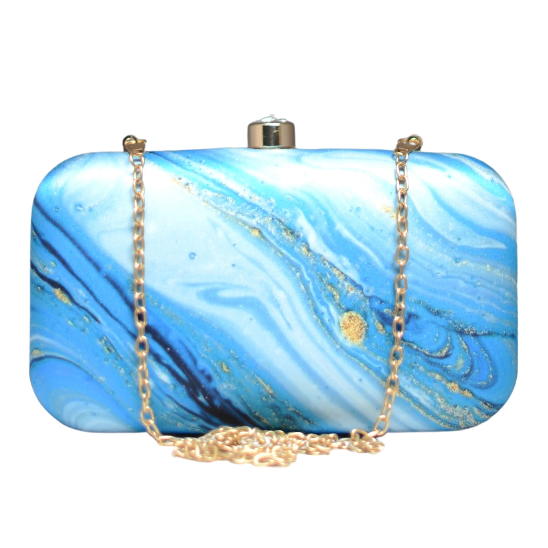 Sky Blue Flow Art Printed Clutch