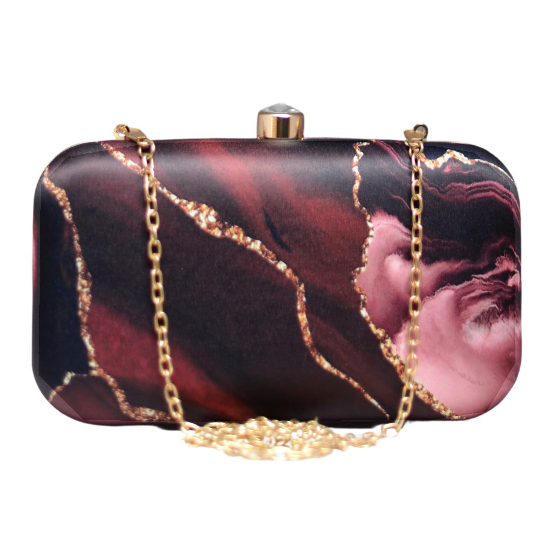 Wine Color Flow Art Printed Clutch