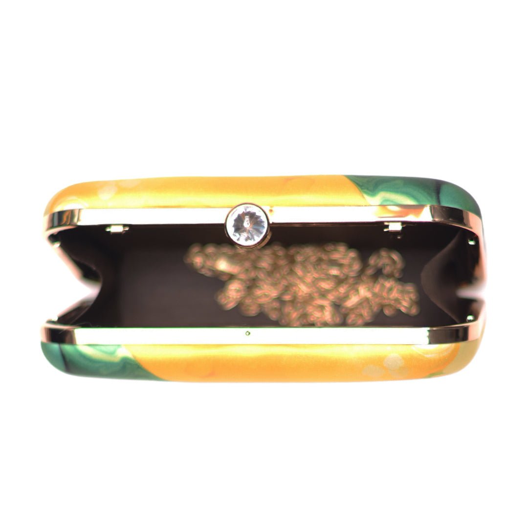 Green And Yellow Flow Art Printed Clutch