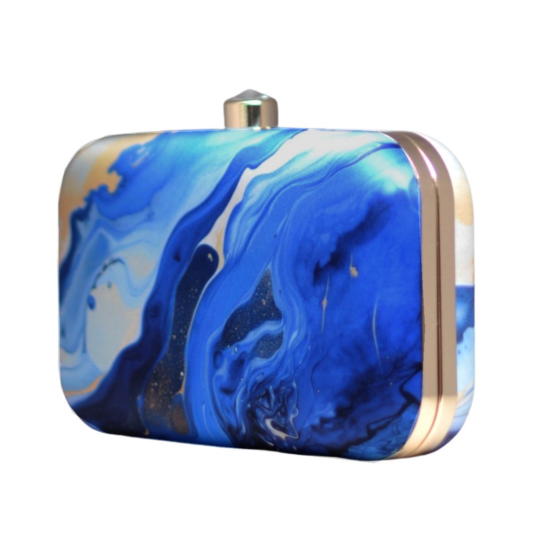 Blue And White Flow Art Printed Clutch