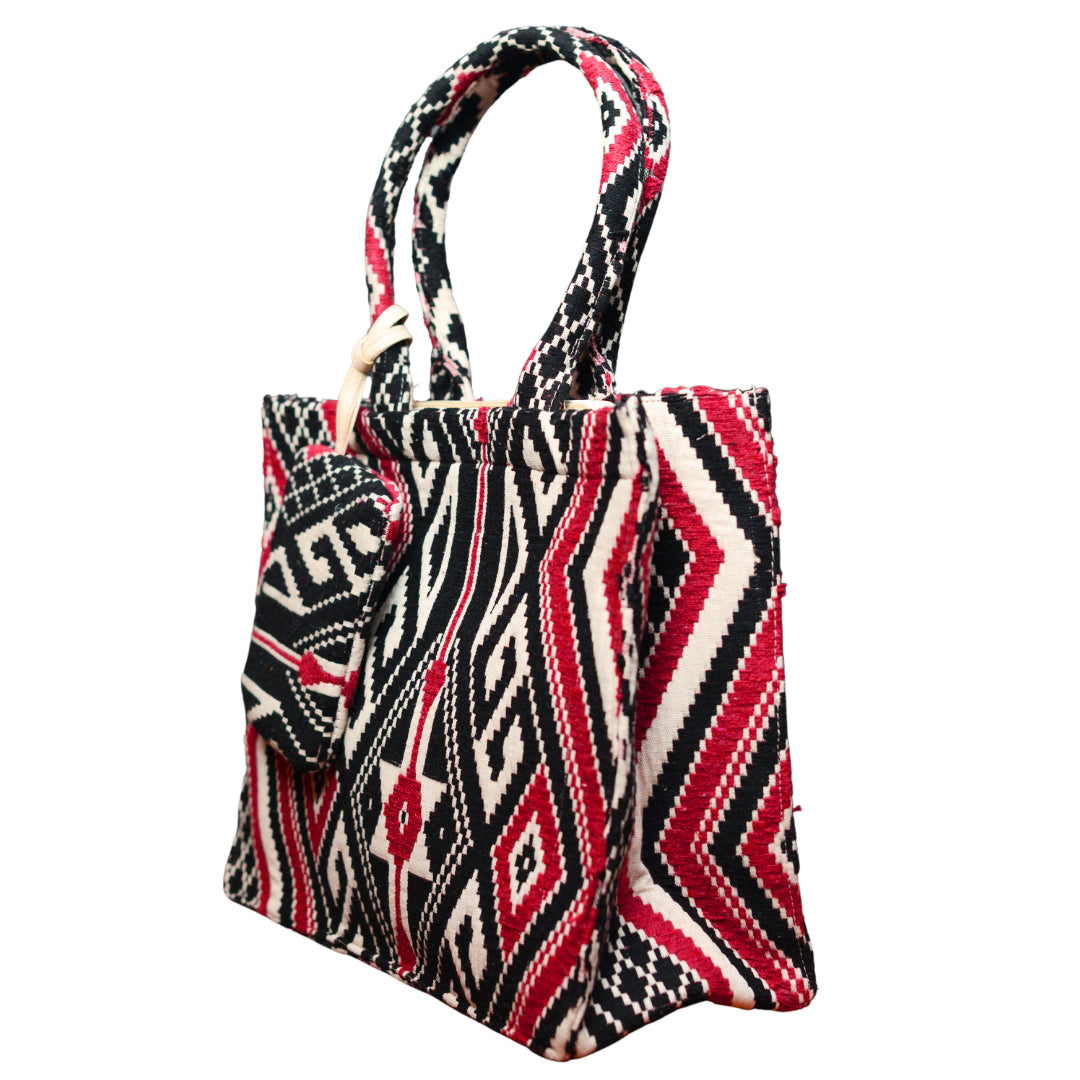 Red And Black Jacquard Box Style Tote bag
