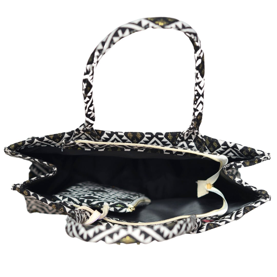 Multipattern Jacquard Box Style Tote bag