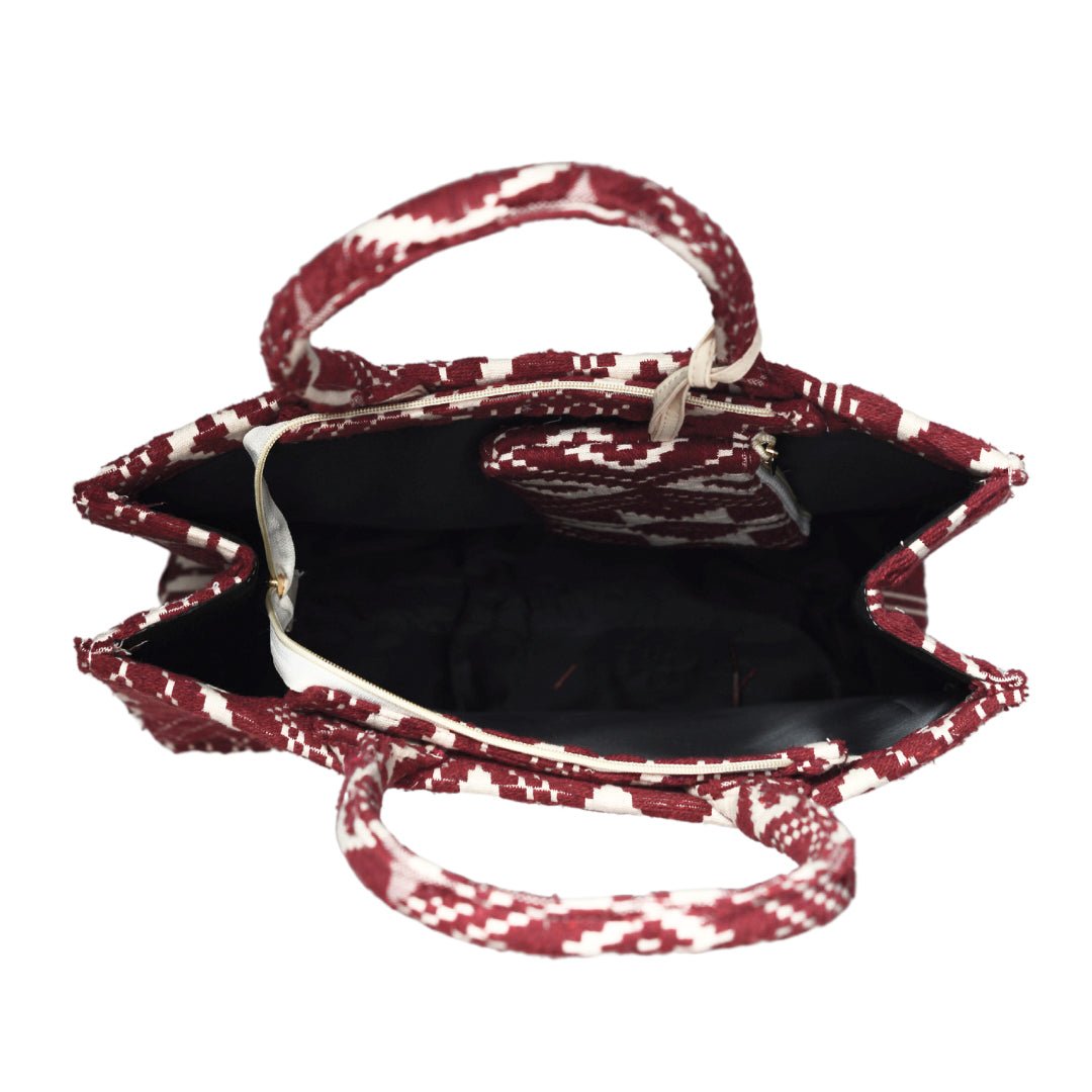 White And Wine Jacquard Box Style Tote bag