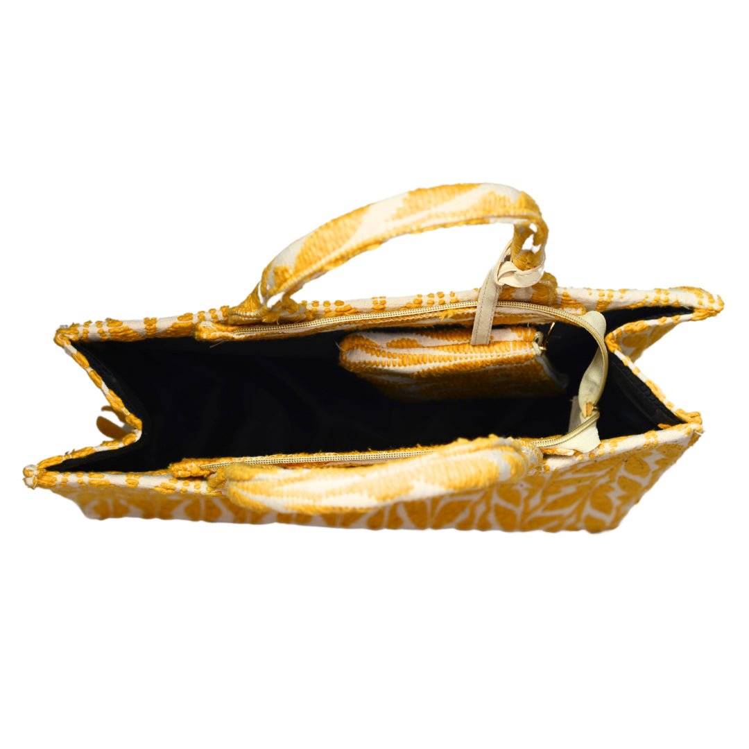Yellow And White Jacquard Box Style Tote bag