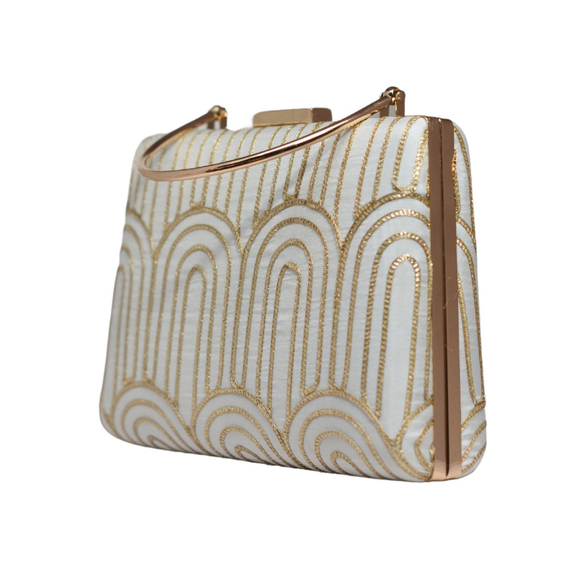 White And Golden Door Pattern Embroidery Clutch