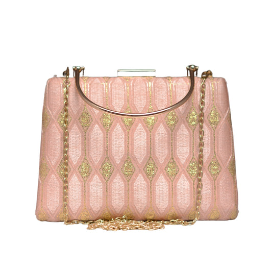 Peach And Golden Embroidery Clutch