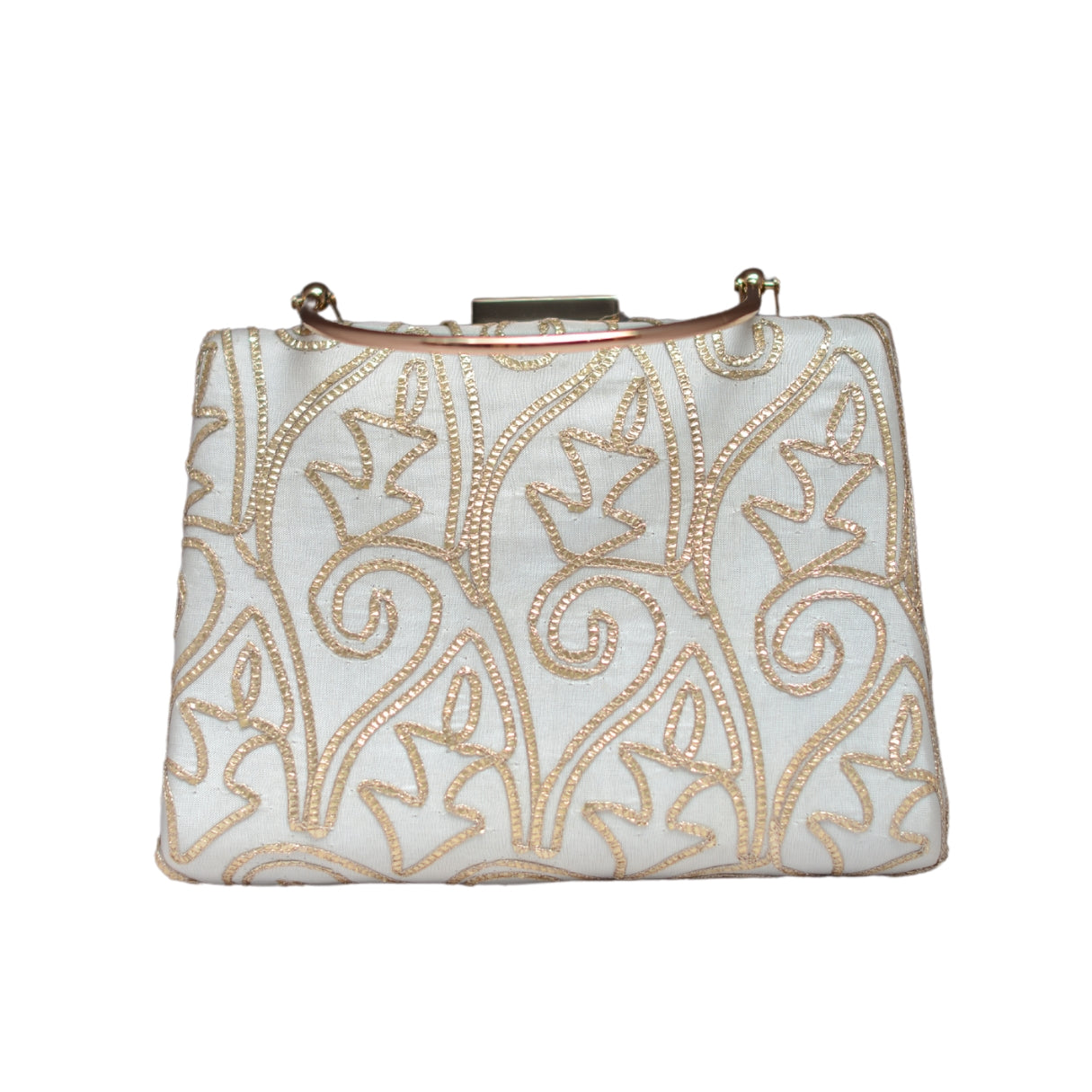 White And Golden Embroidery Clutch