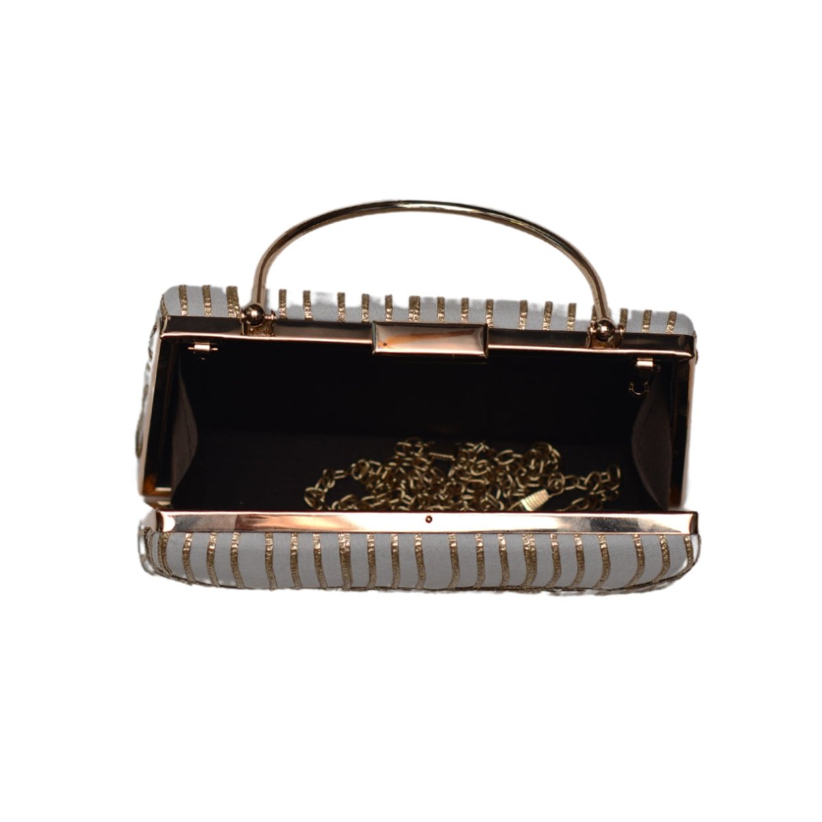 White And Golden Door Pattern Embroidery Clutch