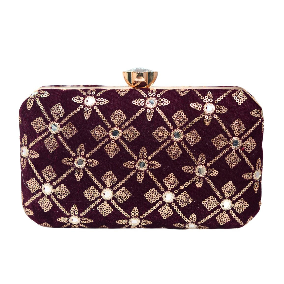 Wine Mirror Sequins Rectangle Embroidery Clutch