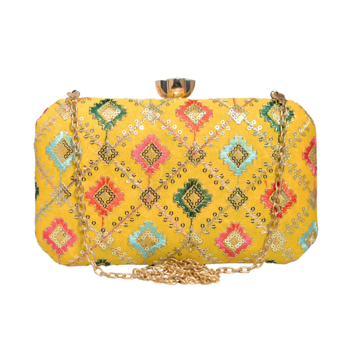 Yellow Sequins Rectangle Embroidery Clutch