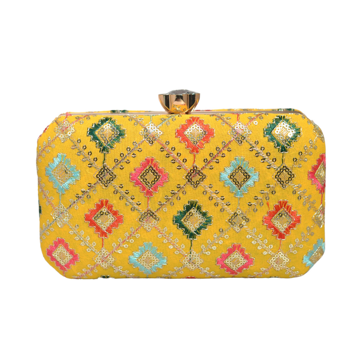 Yellow Sequins Rectangle Embroidery Clutch