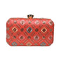 Red Sequins Rectangle Embroidery Clutch