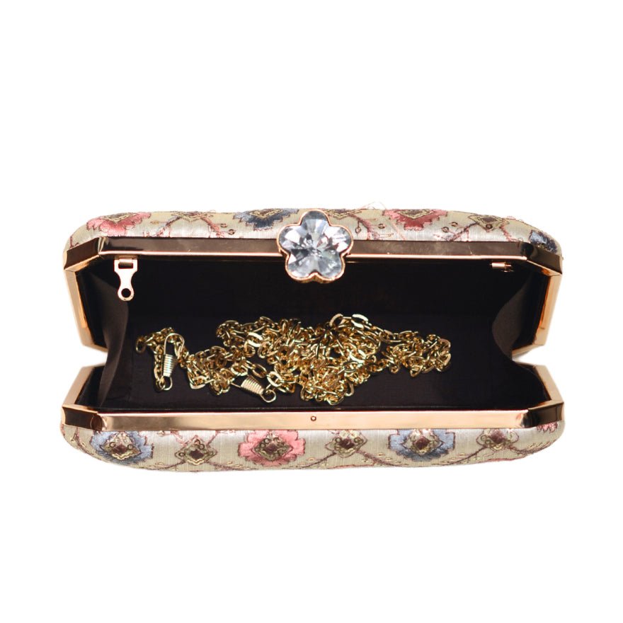 White Sequins Rectangle Embroidery Clutch