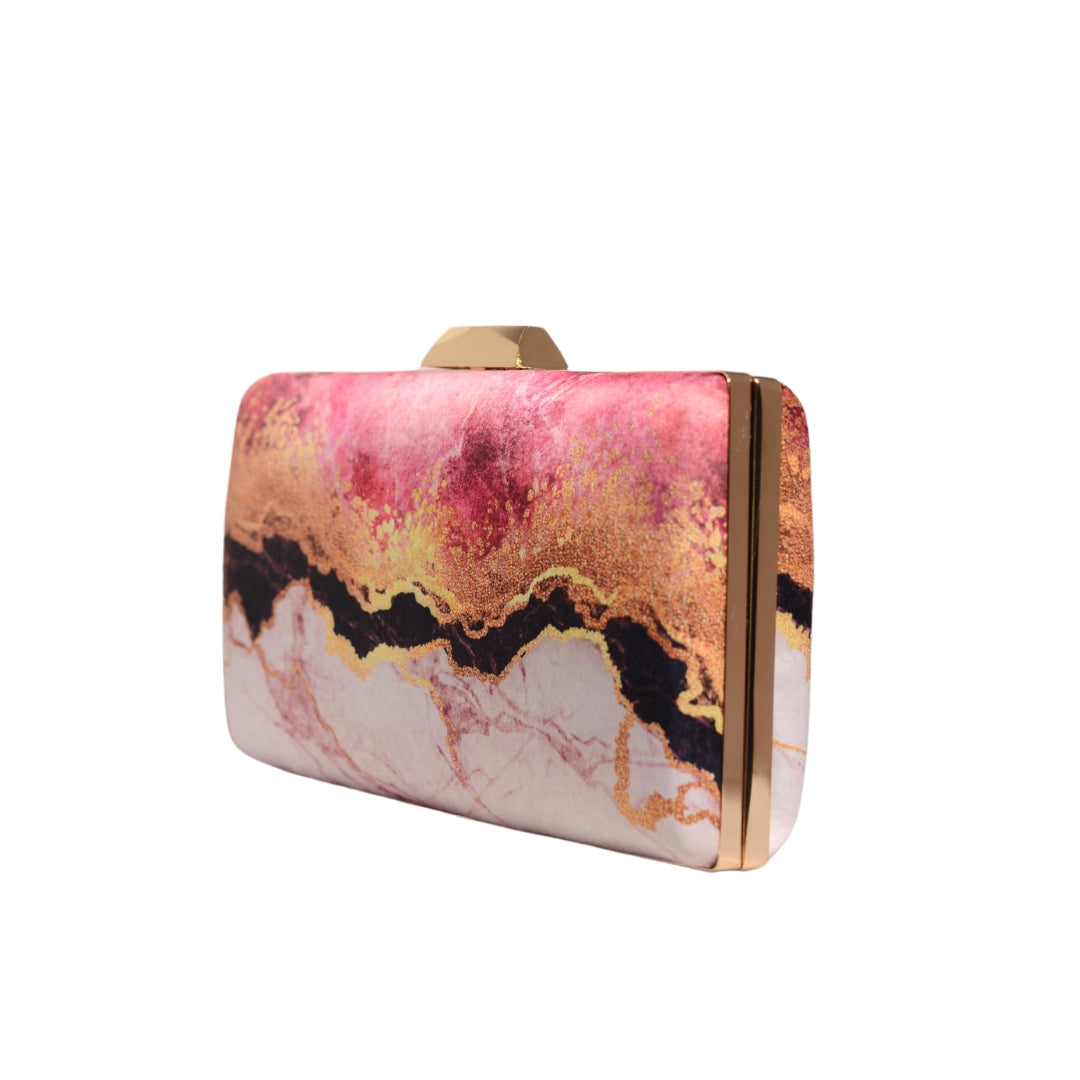 Pink And Black Resin Printed Clutch