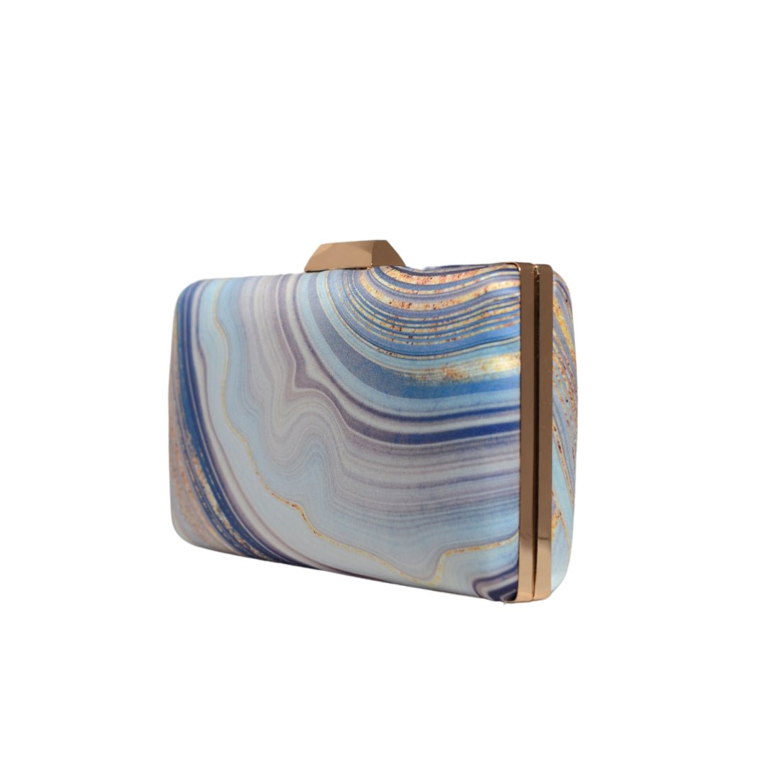 Blue And White Resin Printed Clutch