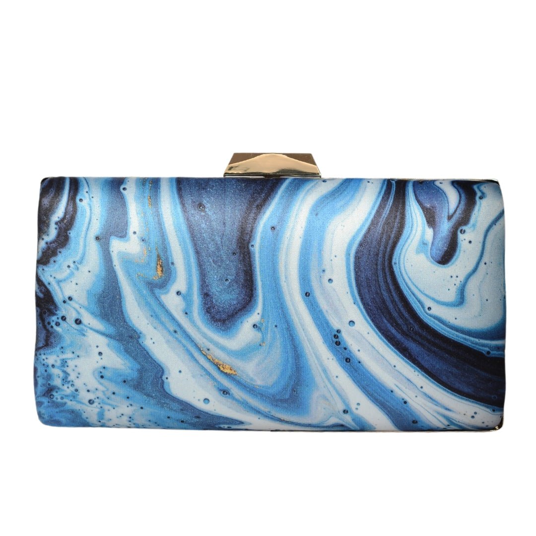 Blue And White Printed Clutch