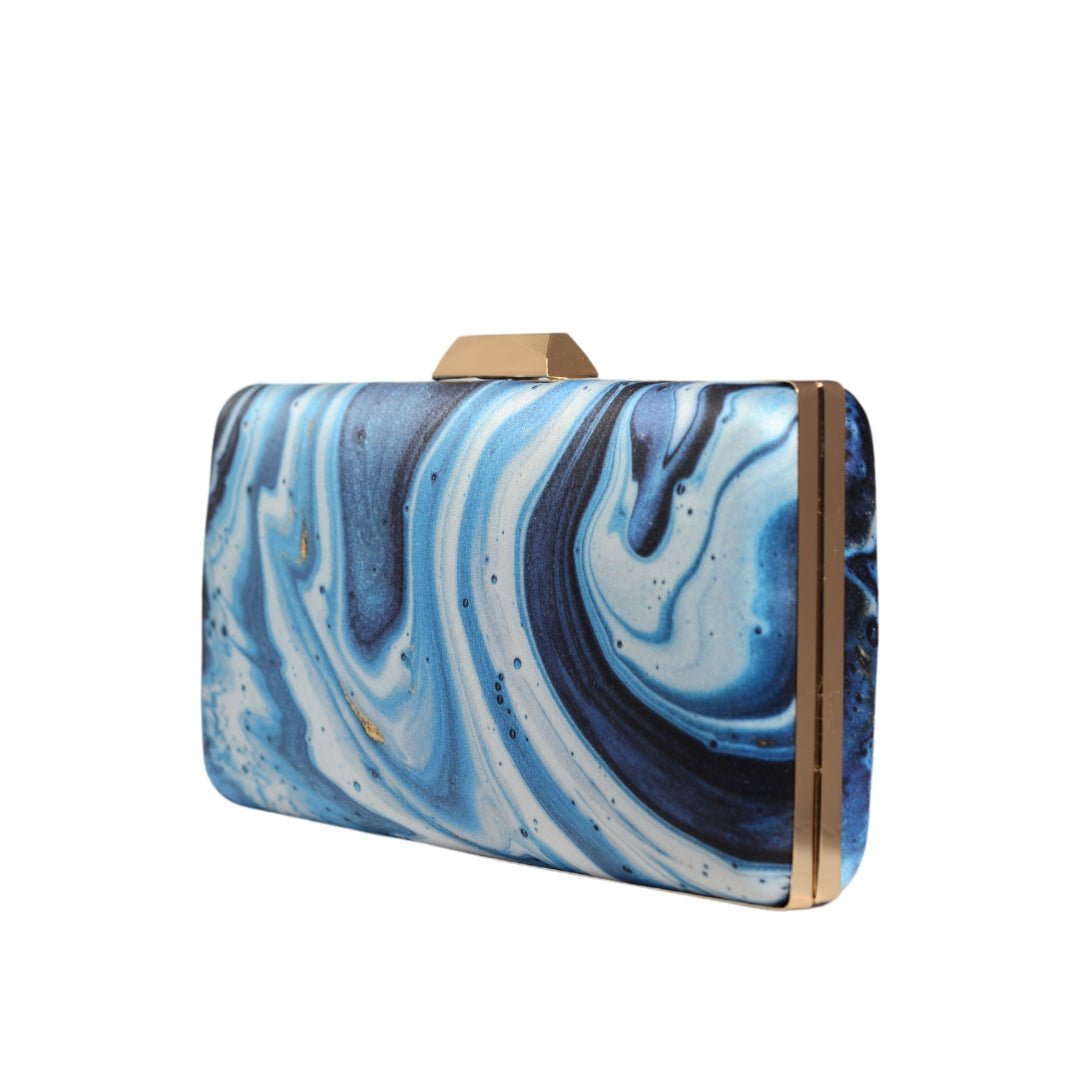 Blue And White Printed Clutch