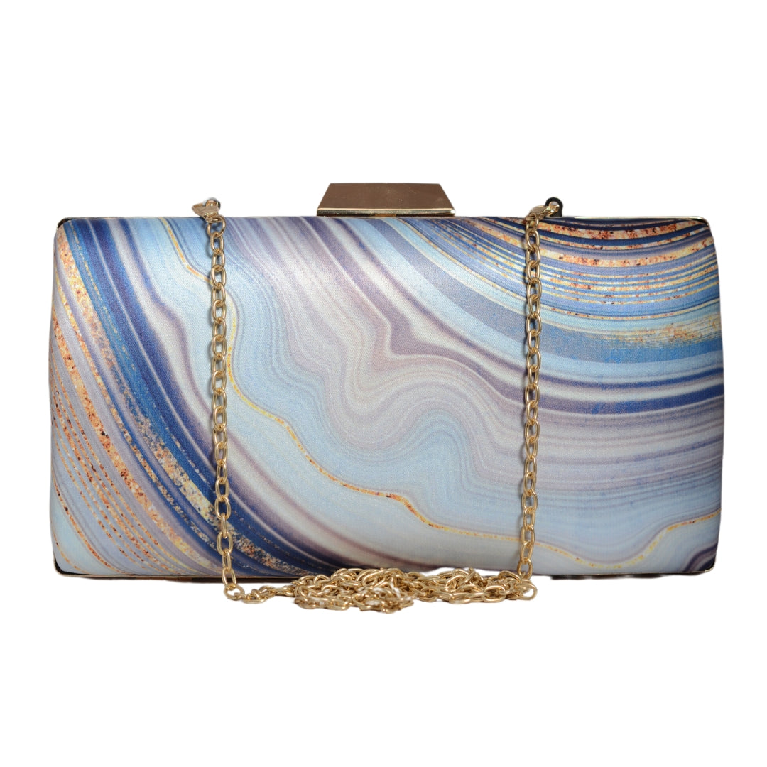 Blue And White Resin Printed Clutch