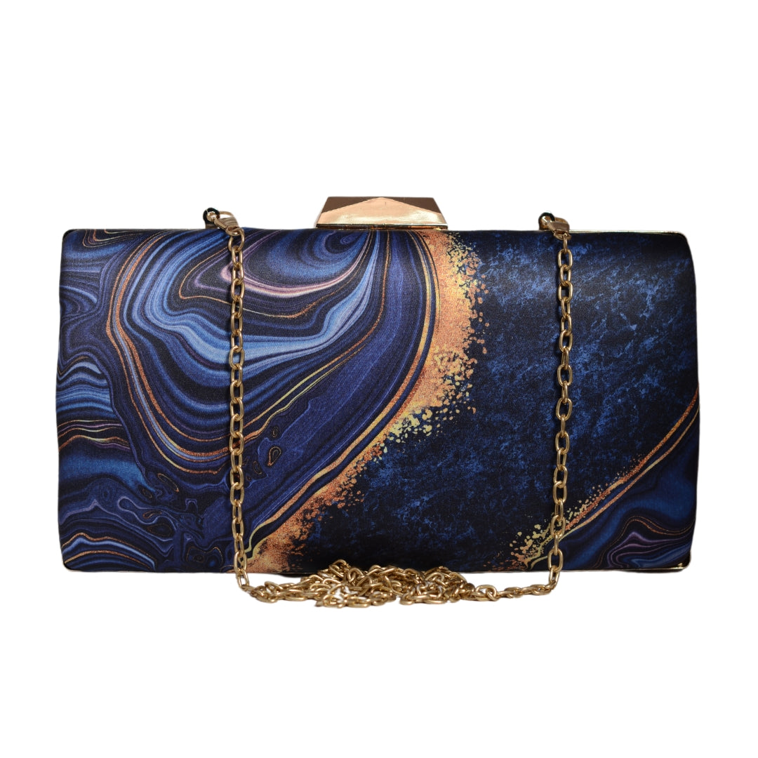 Blue And Golden Resin Printed Clutch