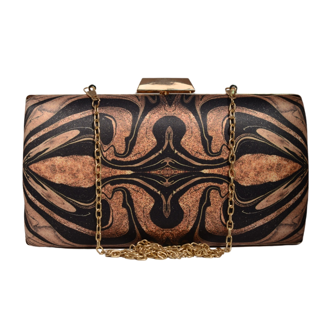 Brown And Black Printed Clutch