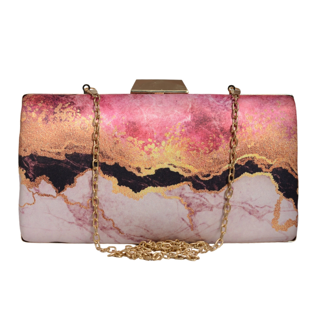 Pink And Black Resin Printed Clutch