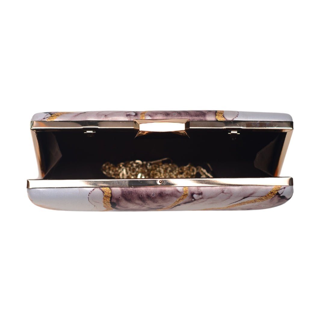 White And Golden Leaf Printed Clutch