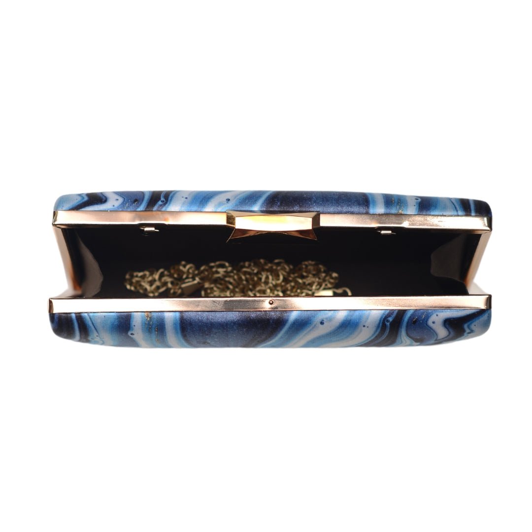 Blue And White Printed Clutch