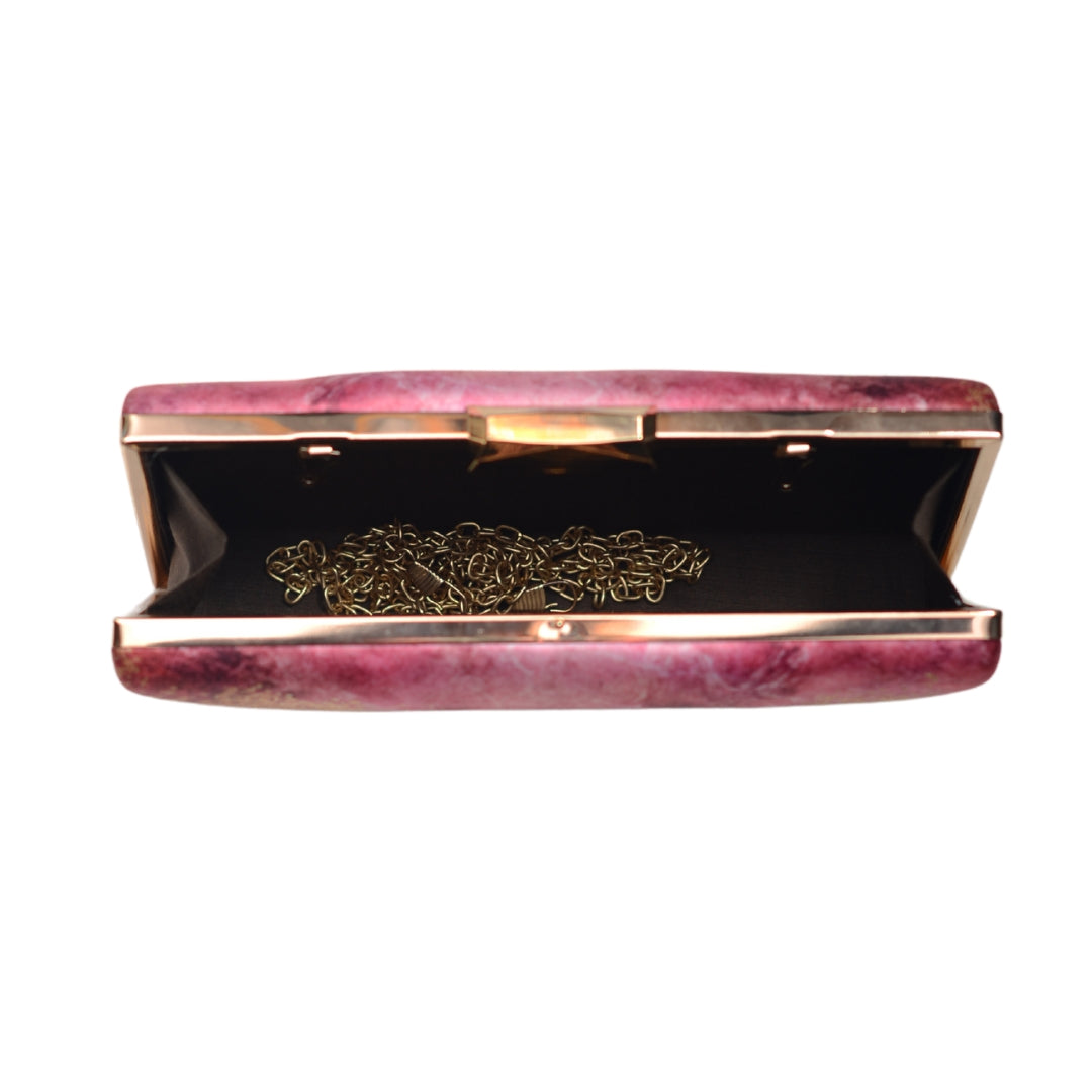Pink And Black Resin Printed Clutch