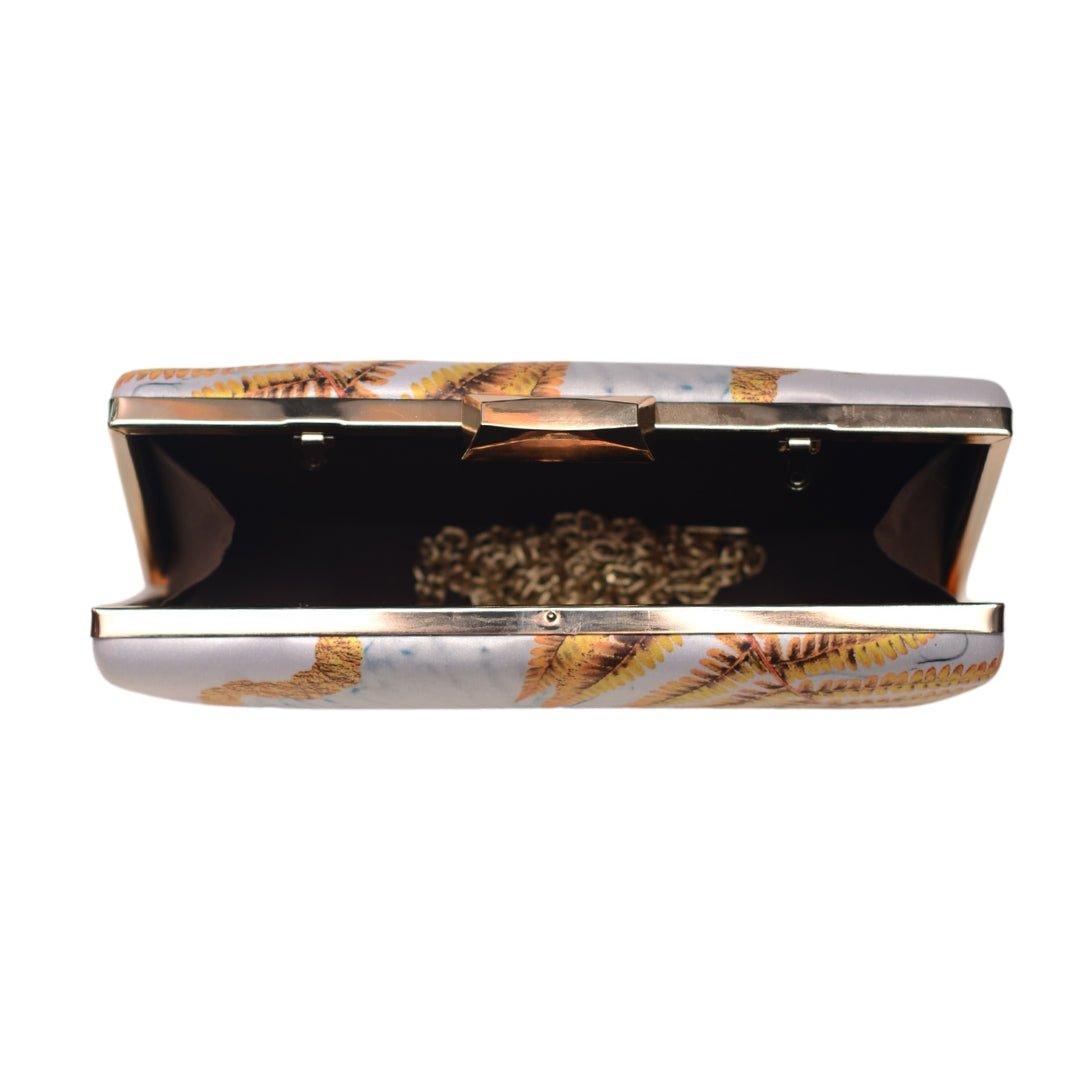 White And Yellow Resin Art Printed Clutch