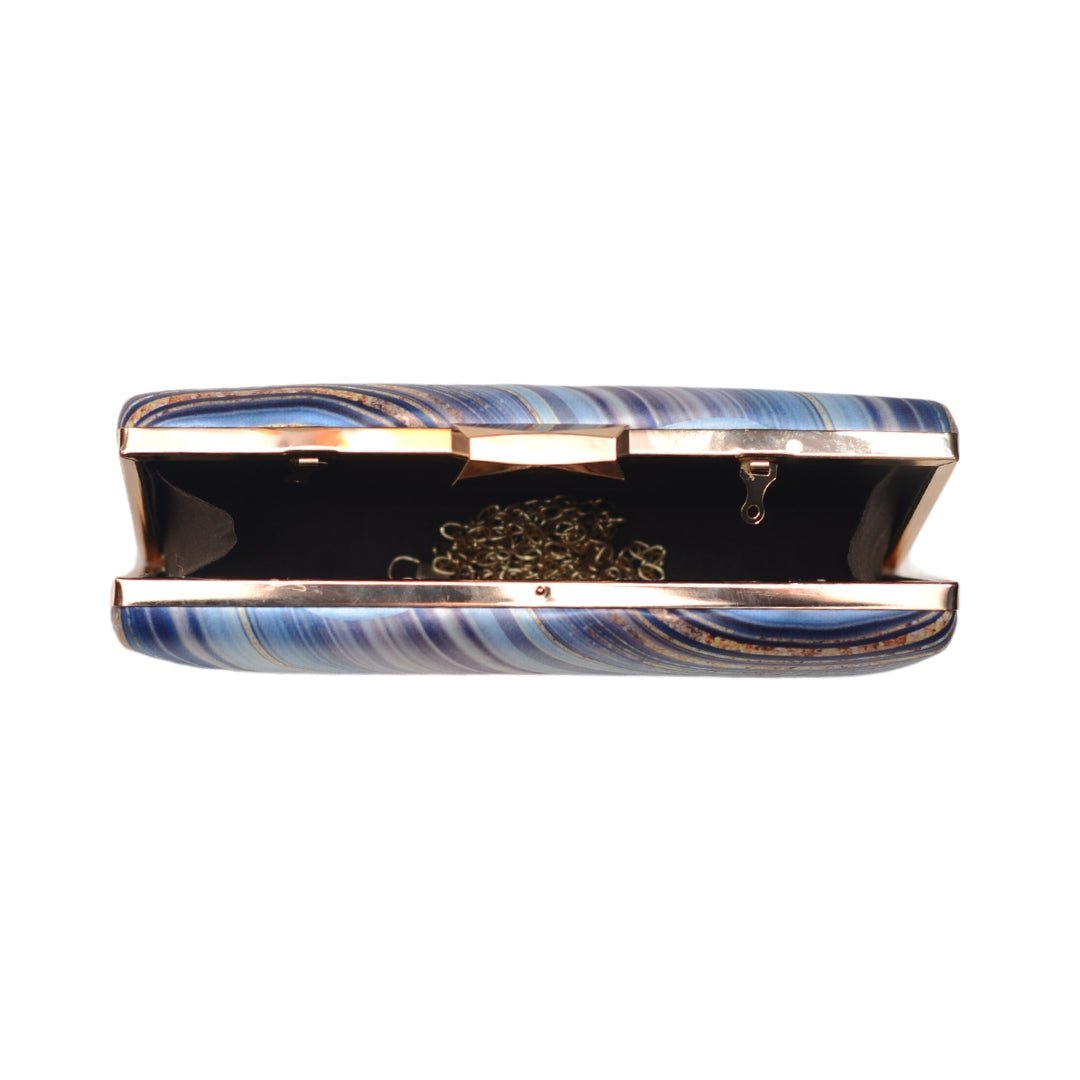 Blue And White Resin Printed Clutch