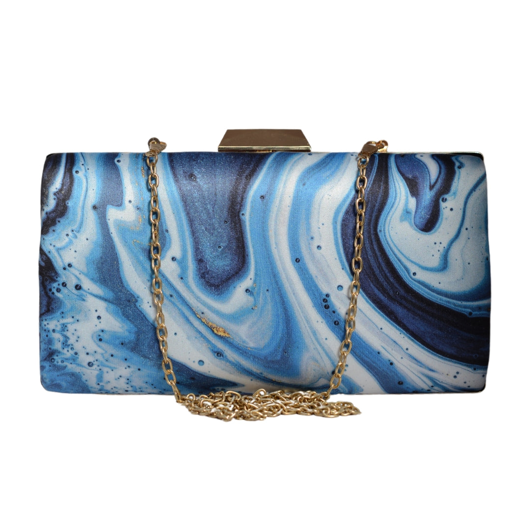 Blue And White Printed Clutch